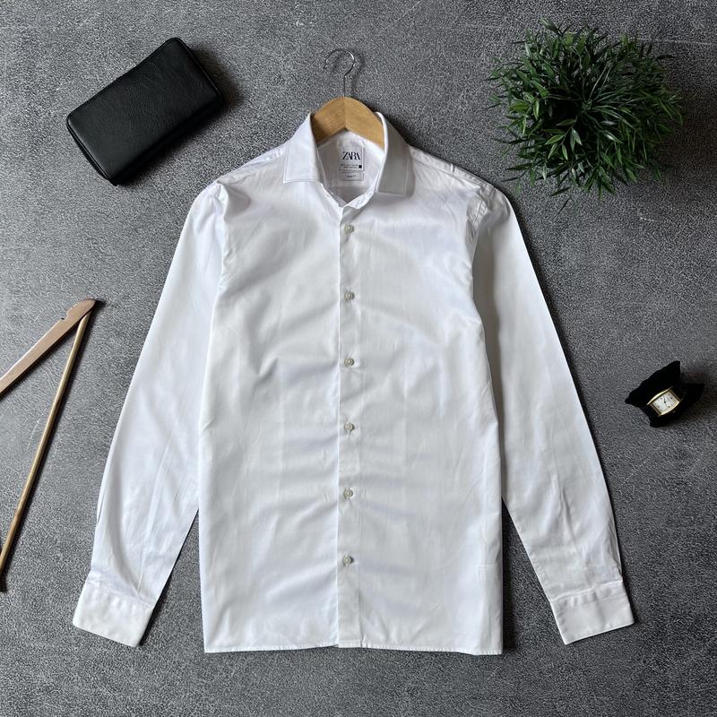 Мужская белая рубашка с длинным рукавом slim fit zara размер s как ...