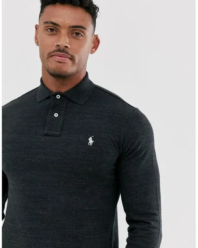 polo ralph lauren slim fit longsleeve gray polo shirt 775 163122684