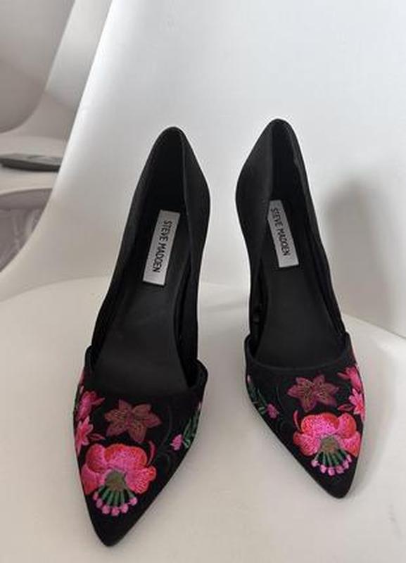 Туфли черные замшевые натуральный замш вышитые steve madden в стиле ...