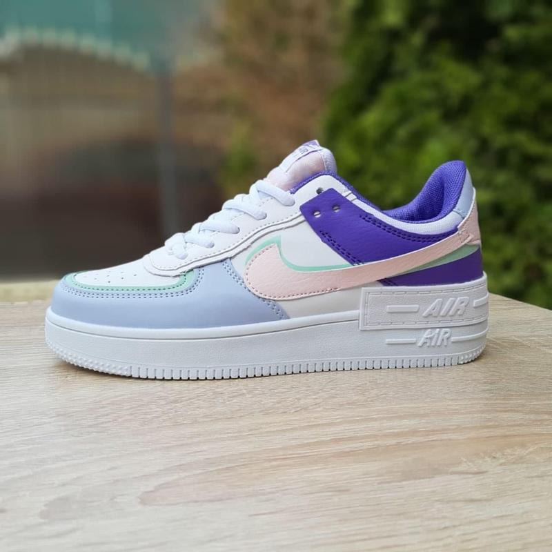 Женские кроссовки nike air force 1 shadow білі з бузковим з бірюзою ...