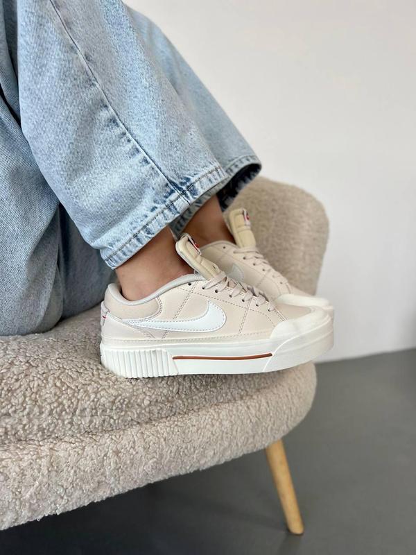 Женские кожаные текстильные кроссовки nike court legacy beige, кеды ...