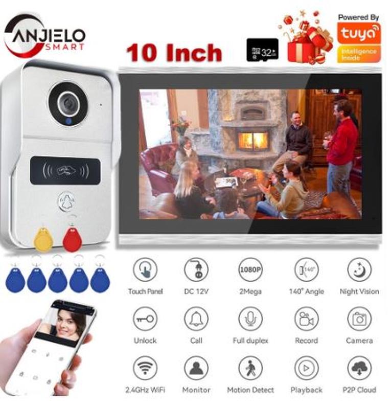 Домофон с поддержкой wi-fi/комплект tuya smart 1080p 10-дюймовий екран ...