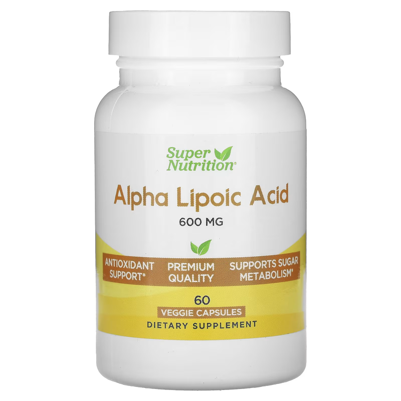 Super nutrition, альфа-липоевая кислота, 600 мг, 60 растительных капсул ...