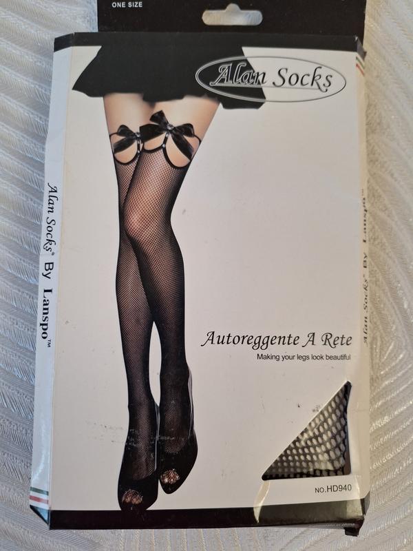 Черные чулки в сеточку с бантом фирмы alan socks — цена 185 грн в