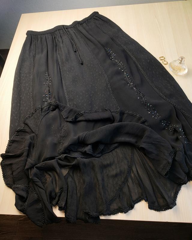 Юбка черная бохо длинная пышная бисер кружево вышивка на резинке l xl ...