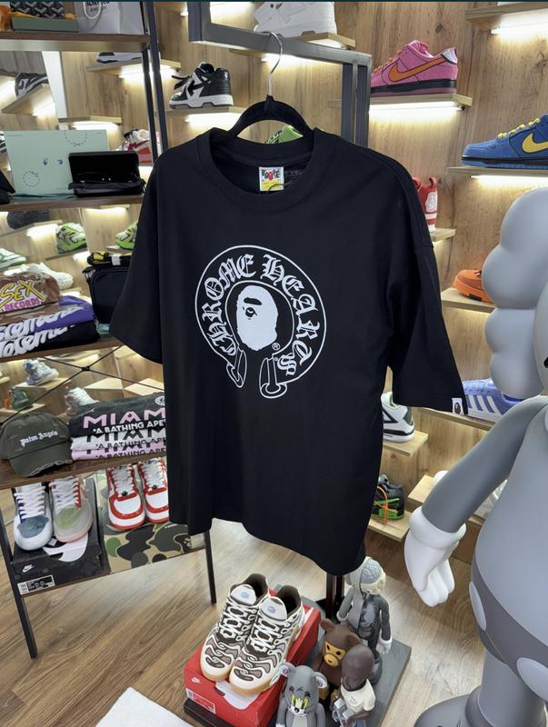 Футболка chrome hearts x bape a bathing ape black logo — купить в