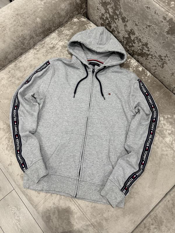 Tommy hilfiger tape hoodie grey hotsell