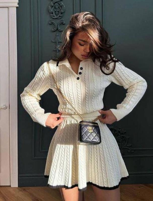 Костюм вязаный кофта с воротником мини юбка юбка — цена 1450 грн в ...