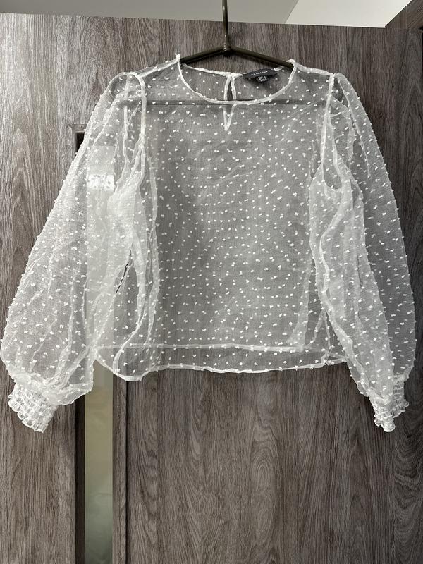 Стильный топ сетка с пышными рукавами primark, белый топ сетка, гольф ...