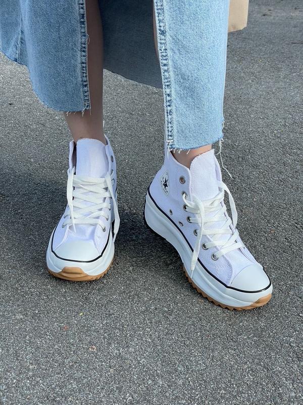 Кеды на платформе белые конверсы run star hike high top white — цена ...