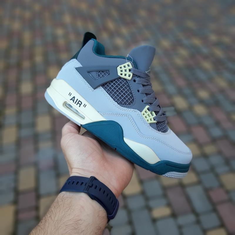 Мужские летние кроссовки nike air jordan 4 высокие серые с зеленым найм ...
