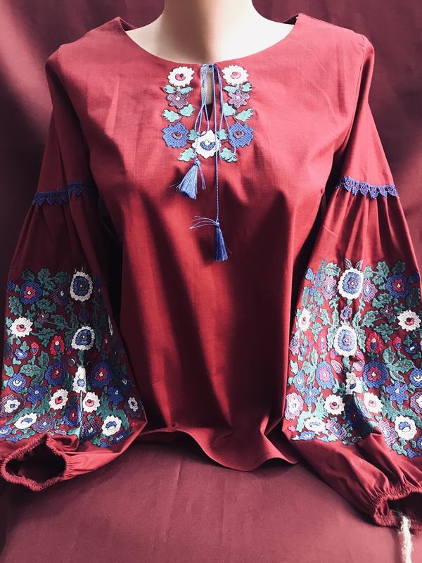Стильна сучасна блуза з вишивкою вишиванка вышиванка бордо — ціна 1200 грн  у каталозі Вишиванки ✓ Купити жіночі речі за доступною ціною на Шафі |  Україна #25912377