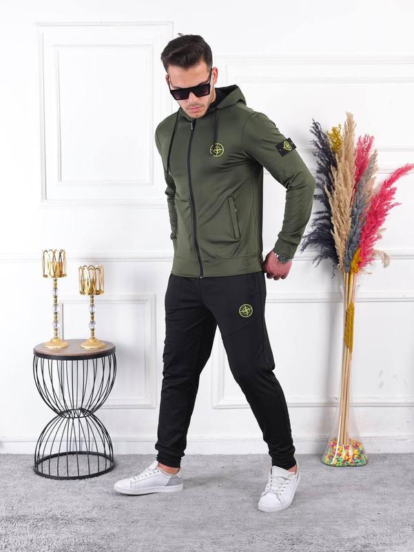 Мужской спортивный костюм stone island в зелено-черном цвете, стильный ...