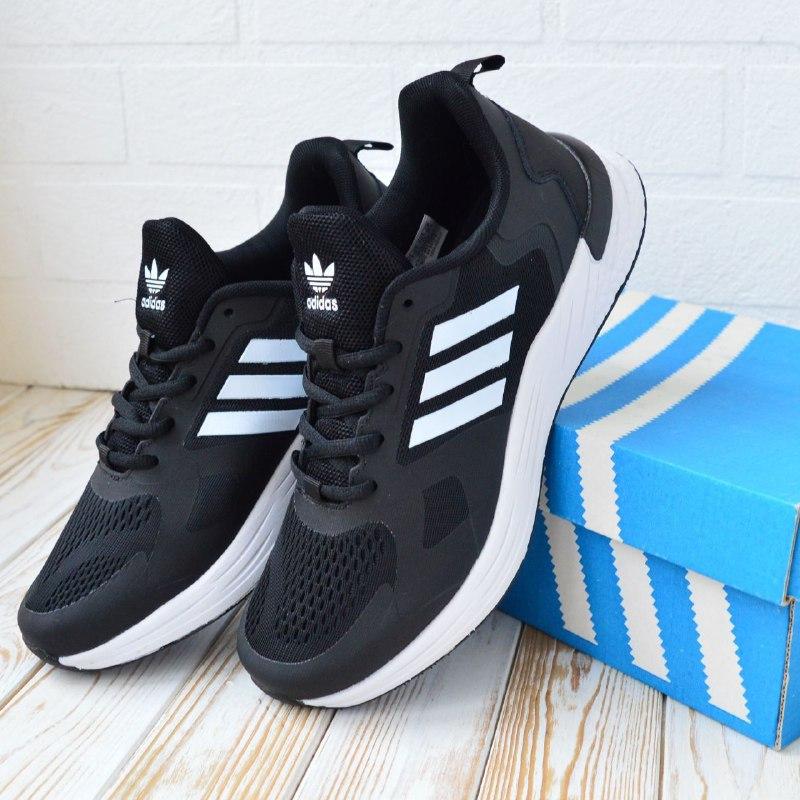 Кроссовки adidas чорные с белым, мужские кроссовки летние, демисезонные ...