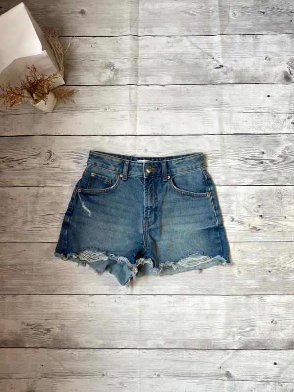 Mom джинсовые шорты высокая посадка короткие необработанный низ ...