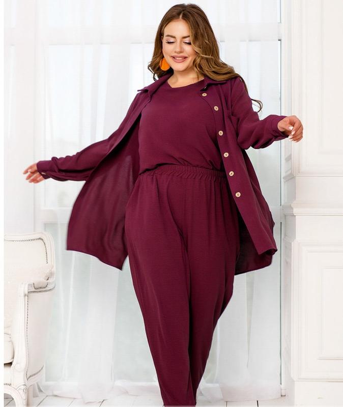 Костюм тройка женский брючный майка рубашка удлиненная брюки батал ...