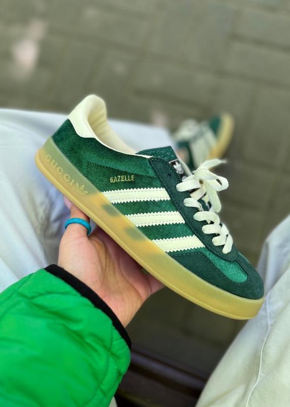 Кроссовки женские зеленые велюровые в стиле gazelle x gucci green ...