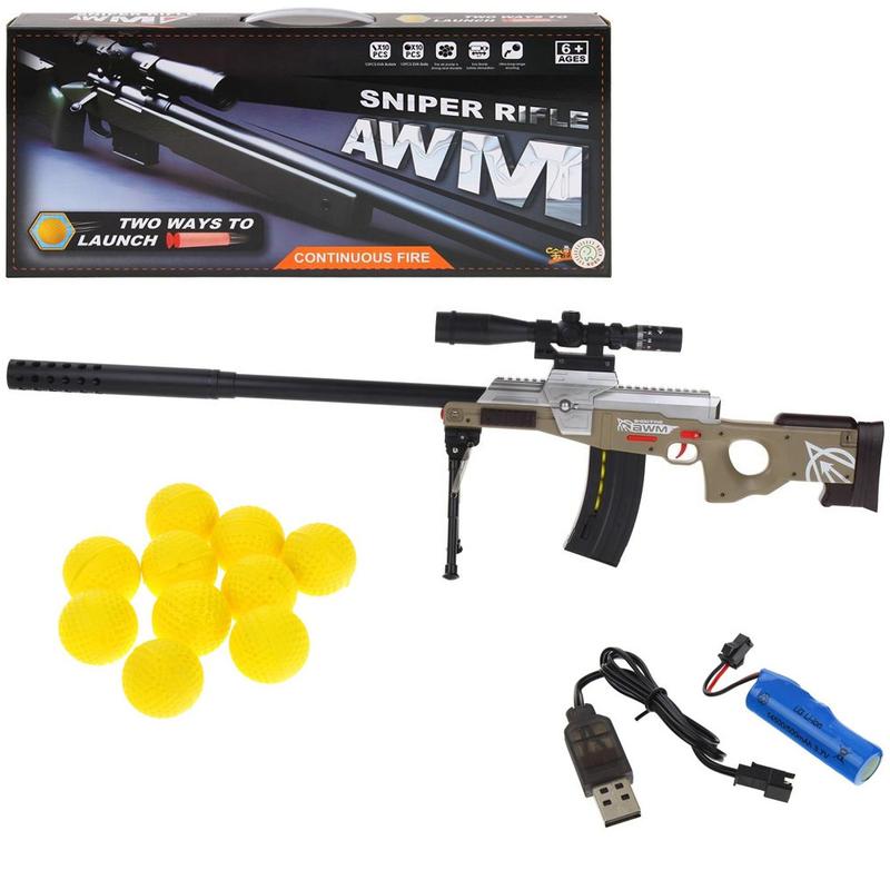 Игрушка снайперская винтовка awm с мягкими патронами на аккумуляторе ...