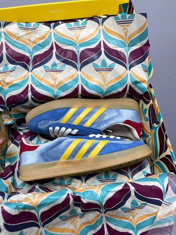 Adidas gazelle x gucci жіночі трендові блакитно жовті кросівочки кеди ...