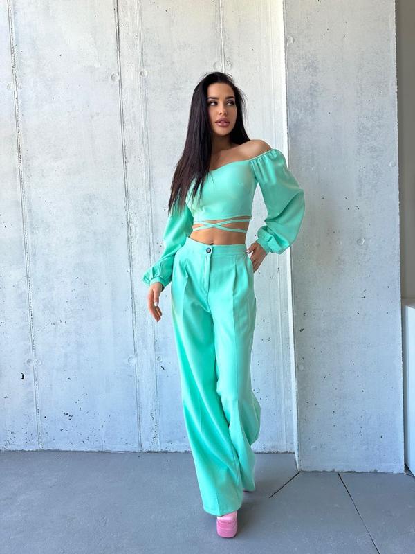 Женский брючный костюм базовый легкий летний нарядный повседневный ...