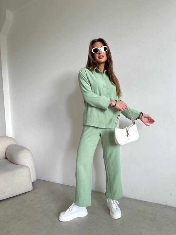 Женский брючный костюм легкий летний на лето базовый зеленый розовый ...