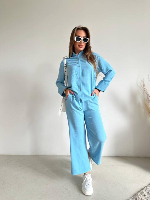 Женский брючный костюм легкий летний на лето базовый зеленый розовый ...