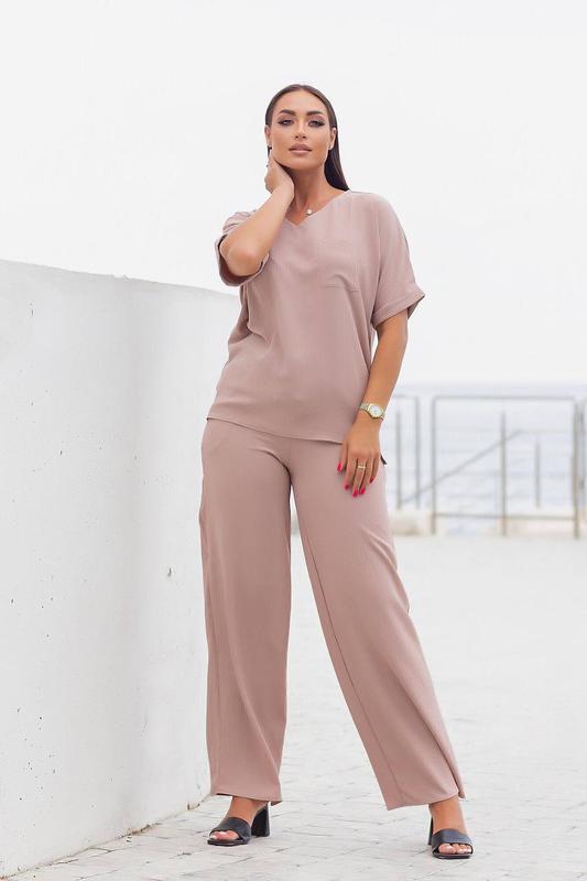 Женский брючный костюм легкий летний на лето прогулочный батал черный ...