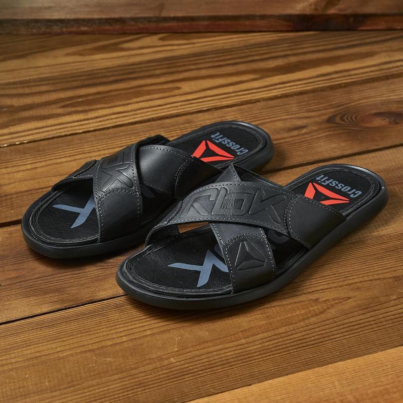 Шлепки мужские reebok натуральная кожа, шлепанцы рибок черные кожаные ...
