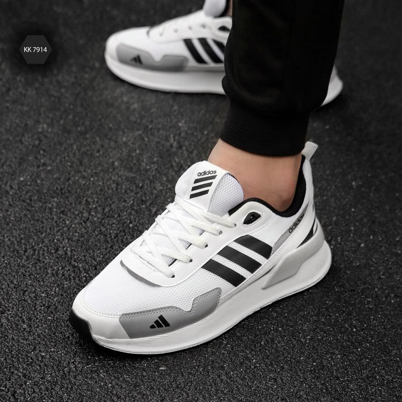 Мужские кроссовки сетка летние adidas white black адидас летнее беллые ...