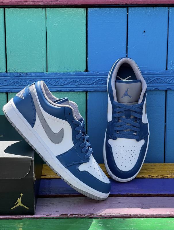 Кроссовки nike air jordan 1 low true blue cement grey джордан джорданы ...