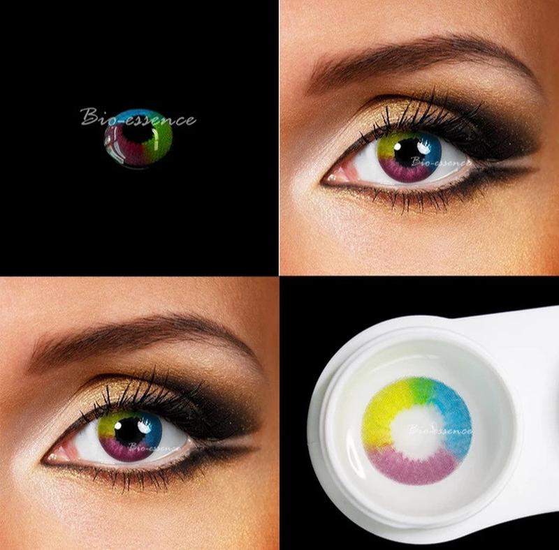 Цветные линзы радуга multi rainbow 3 tone + контейнер для хранения в ...