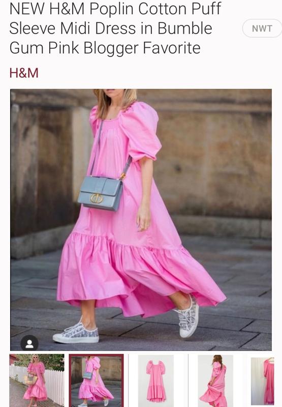 Abito H&M Poplin Rosa Oversize – Maniche A Palloncino, Scollo Rotondo, Midi, Nuovo Con Etichette - 2