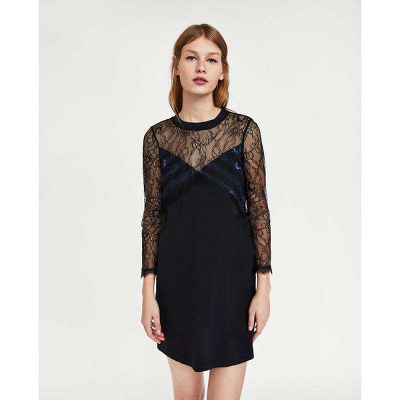 Черное короткое платье платье с кружевом от зара zara, s/m — цена 150 ...