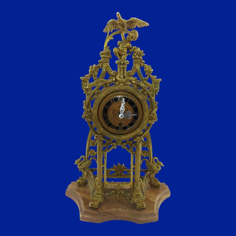 Бронзовые настольные часы на мраморной подставке "ребенок с орлом" арт ...