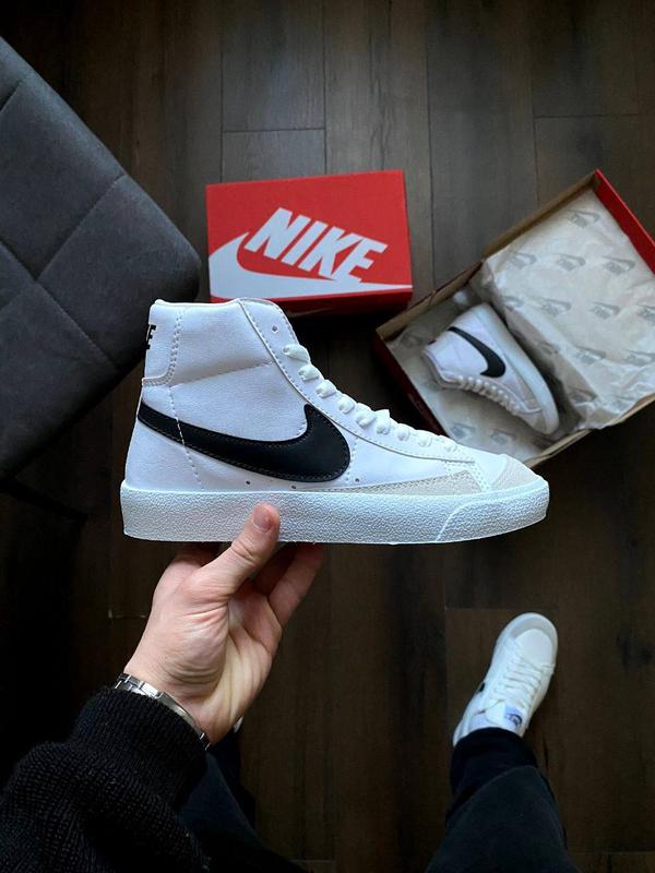 Кроссовки высокие nike blazer mid 77 white найк блейзер белые с черным ...