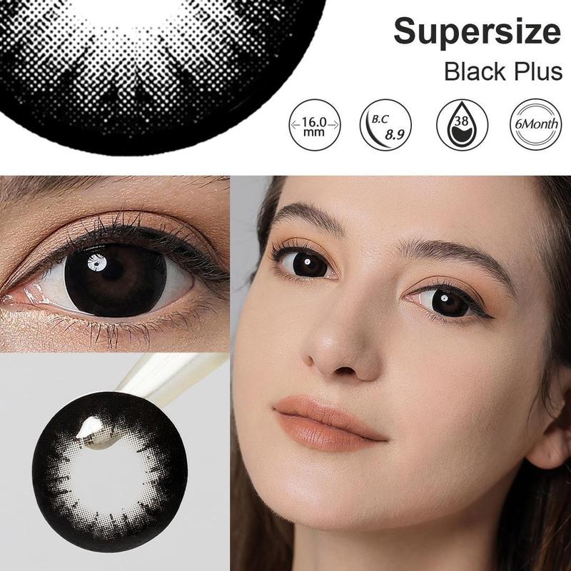 Цветные линзы чёрные supersize plus black + контейнер для хранения в ...