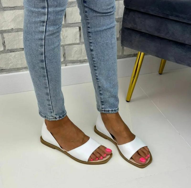 Босоножки женские стильные белые кожаные, удобные кожаные балетки много ...