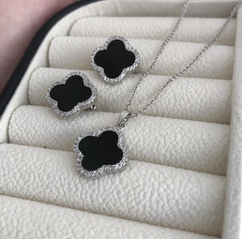 Комплект клевер, набор ванклиф, van cleef колье, подвеска с камнями ...