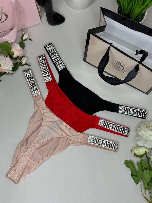 Женские трусики стринги victorias secret со стразами белье виктория сикретнабор трусиков 3 шт — цена 699 грн в каталоге Трусики ✓ Купить женские вещипо доступной цене на Шафе