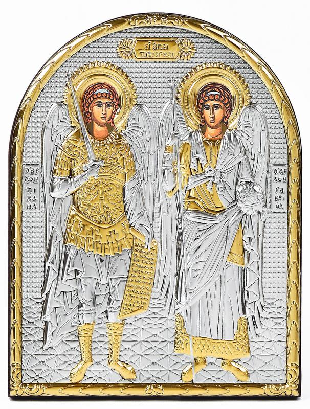 Икона архангела михаила и гавриила 8,3х10,4см арочной формы без рамки ...