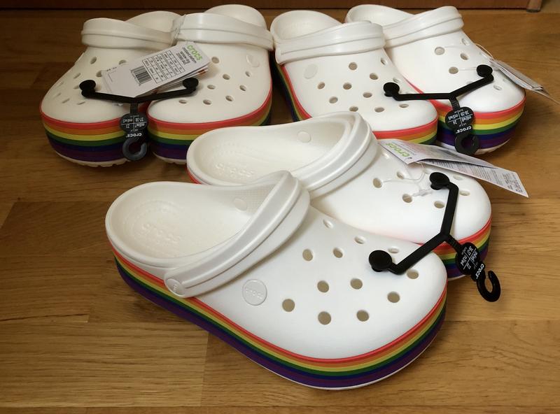 platform rainbow crocs