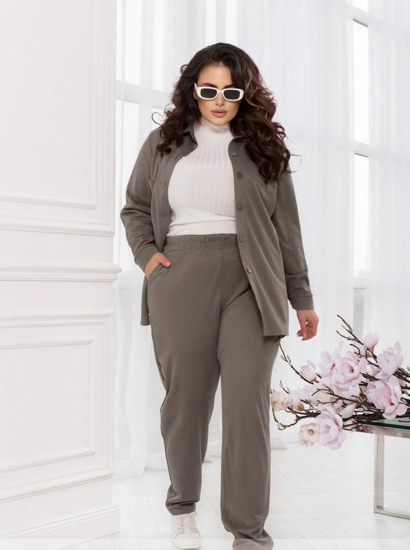 Костюм двойка женский брючный замшевый, рубашка, брюки, батал большие ...