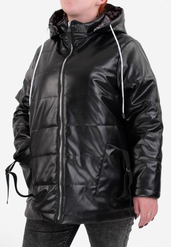 Женская куртка курточка с капюшоном эко кожа кожаная осень деми жіноча ...