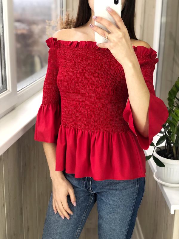 Шикарная красная блуза на плечи — цена 166 грн в каталоге Блузы ✓ Купить  женские вещи по доступной цене на Шафе | Украина #31456074
