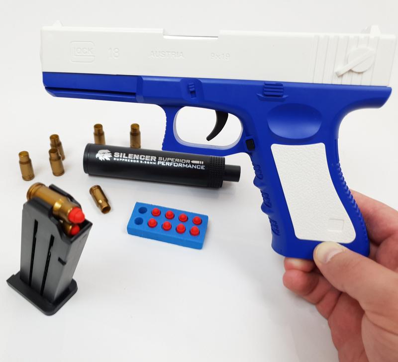 Пистолет игрушечный glock 18 с гильзами. игрушечное оружие на пульках ...