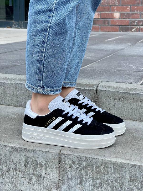 Женские кроссовки адидас газель adidas gazelle bold black white — цена ...