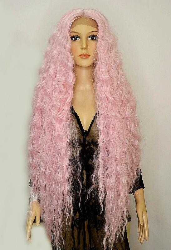 Парик на сетке lace front wig розовый кудрявый термостойкий с пробором +шапочка под парик в подарок! — цена 2500 грн в каталоге Другие вещи ✓ Купить женские вещи по доступной цене на
