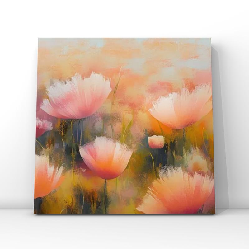 Картина на холсте с розовыми желтыми оранжевыми цветами — цена 1341 грн ...
