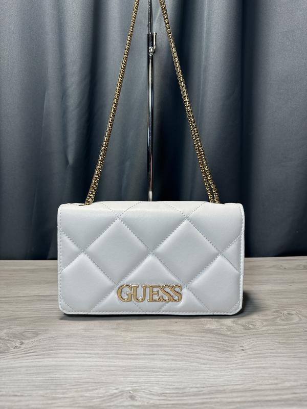 Сумка белая стеганая женская guess сумка маленькая гесс сумочка клатч ...