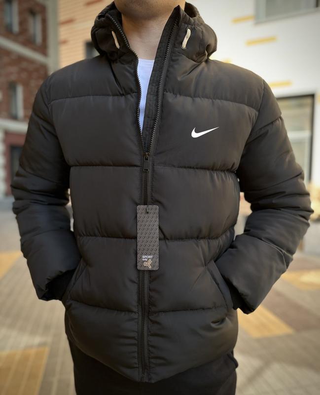 Тёплая зимняя чёрная куртка пуховик nike с капюшоном чорна зимова ...